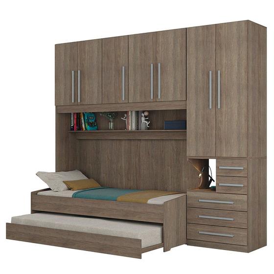 Imagem de Quarto Completo de Solteiro com 2 Camas e Guarda-Roupa 1326D Castanho