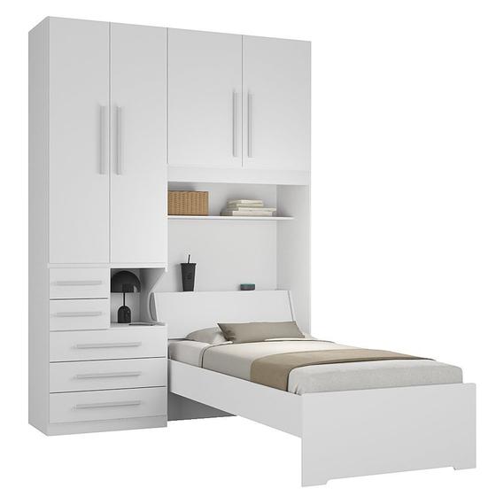 Imagem de Quarto Completo de Solteiro com Cama e Guarda-Roupa 1225E Branco