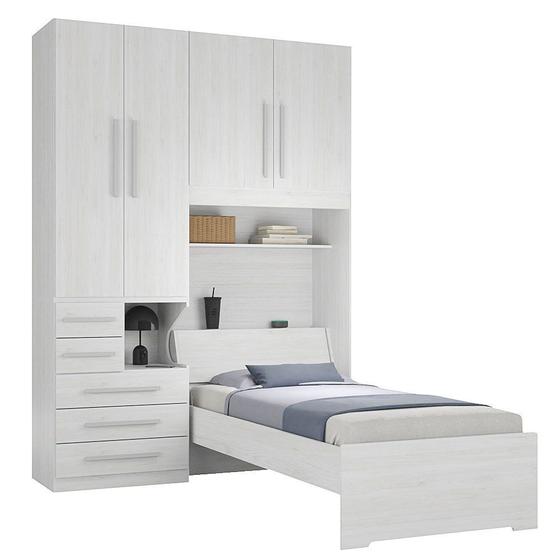 Imagem de Quarto Completo de Solteiro com Cama e Guarda-Roupa 1225E Carvalho Claro