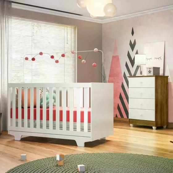 Imagem de Quarto de Bebê 100% MDF com Berço Mini Cama Life e Cômoda Soft Life Branco/Madeirado Ypê