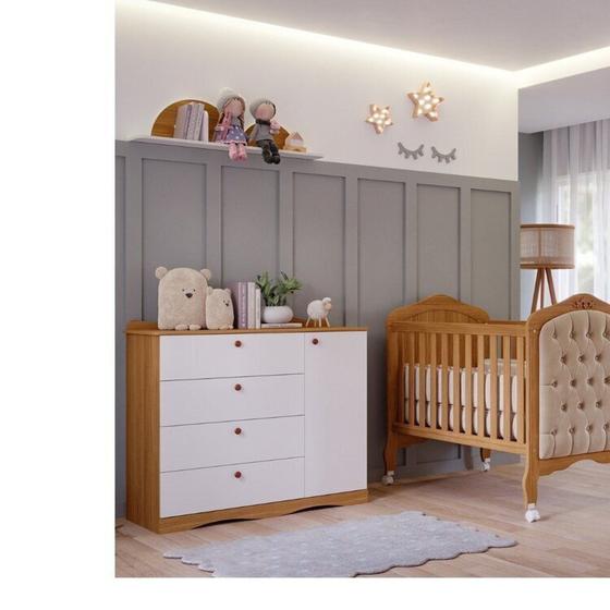 Imagem de Quarto de Bebê 2 Peças com Berço Capitonê Cômoda 4 Gavetas Aquarella Espresso Móveis