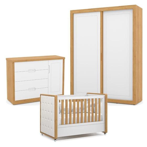 Imagem de Quarto de Bebe 2 Portas Tutto New Freijó Branco Acetinado com Capitonê New Boucle - Matic