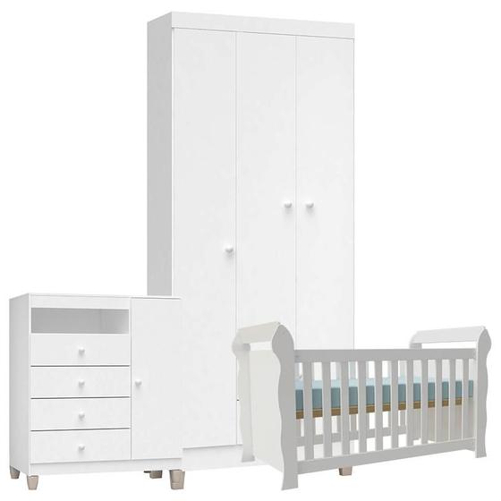 Imagem de Quarto de Bebê 3 Portas Ternura Baby com Berço Lara Branco Brilho - Incorplac