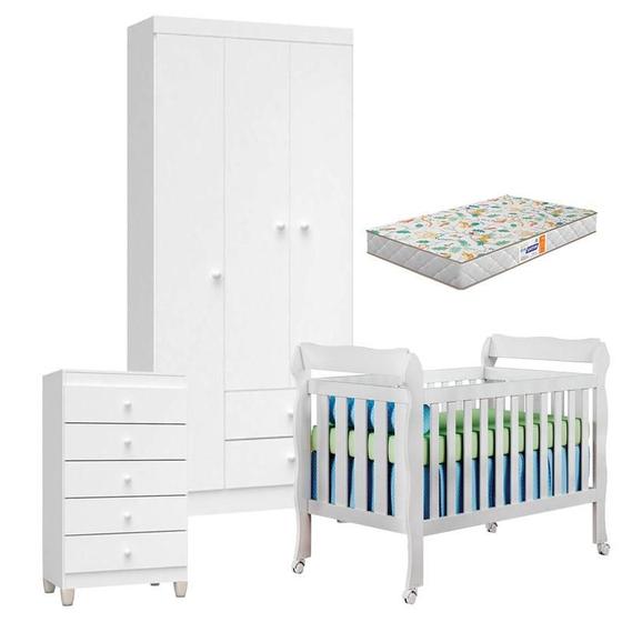 Imagem de Quarto de Bebê 3 Portas Ternura Baby com Berço Lila Branco Brilho com Colchão Gazin - Incorplac