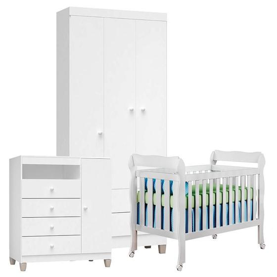 Imagem de Quarto de Bebê 3 Portas Ternura Baby com Berço Lila Branco Brilho - Incorplac