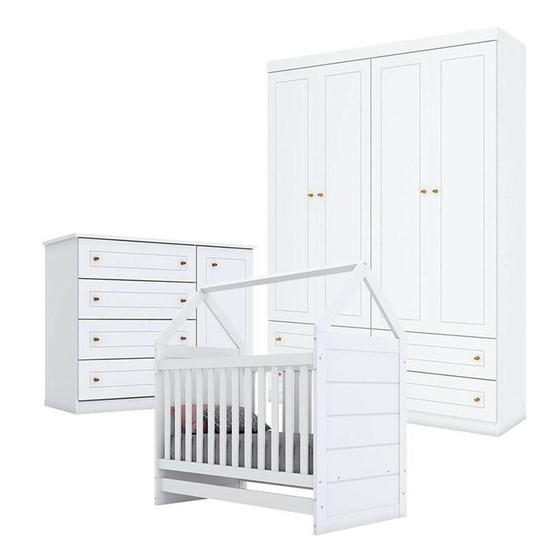 Imagem de Quarto De Bebê 4 Portas Com Berço Montessoriano Americano Branco - Henn
