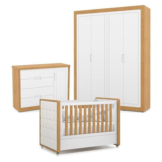 Imagem de Quarto de Bebe 4 Portas Tutto New Freijó Branco Acetinado com Capitonê New Boucle - Matic