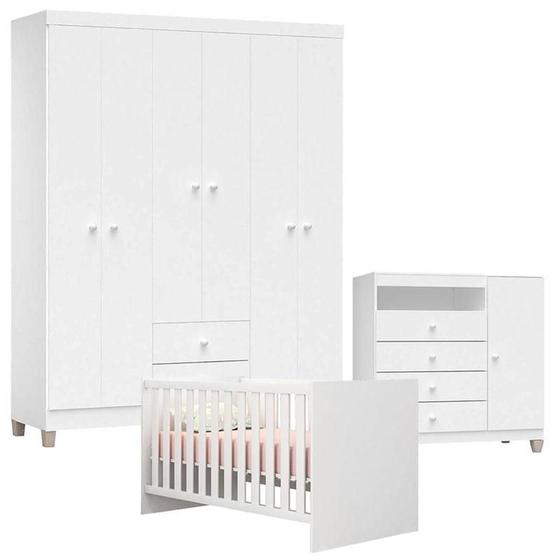 Imagem de Quarto de Bebê 6 Portas Ternura Baby com Berço Americano Doce Sonho 100 Branco Brilho - Incorplac