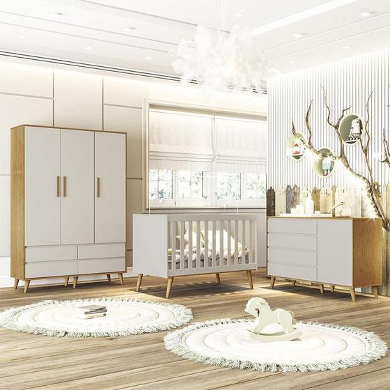 Imagem de Quarto de Bebê Ambiente Gran Lorena com Berço Ludmila Off White Bétula - Carolina Baby