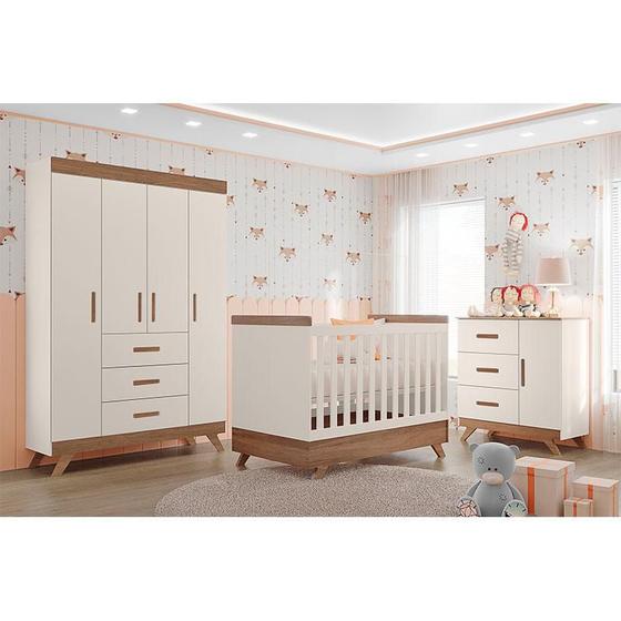 Quarto de Bebê Ambiente Retro Maya com Berço Americano Vitória Off White Carvalho Canaã Menor preço em Quarto de Bebê Ambiente Retro Maya com Berço Americano Vitória Off White Carvalho Canaã