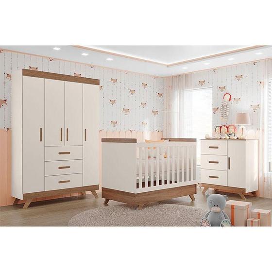 Quarto De Bebê Ambiente Retro Maya Com Berço Americano Vitória Off White Carvalho - Canaã é ruim? Quarto De Bebê Ambiente Retro Maya Com Berço Americano Vitória Off White Carvalho - Canaã é boa?