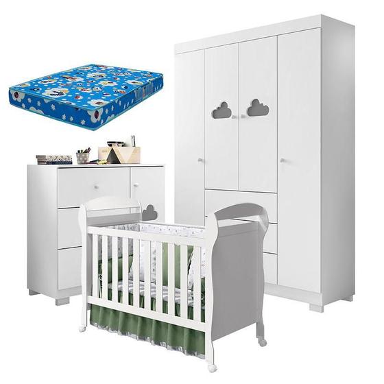 Imagem de Quarto de Bebê Ane com Berço Americano Danny Branco Brilho e Colchão Ortobom  Phoenix Baby