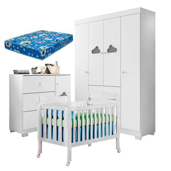 Imagem de Quarto de Bebê Ane com Berço Americano Lila Branco Brilho e Colchão Ortobom  Phoenix Baby