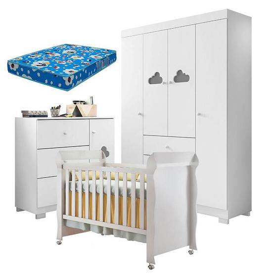 Imagem de Quarto de Bebê Ane com Berço Americano Mirelle Branco Brilho e Colchão Ortobom  Phoenix Baby