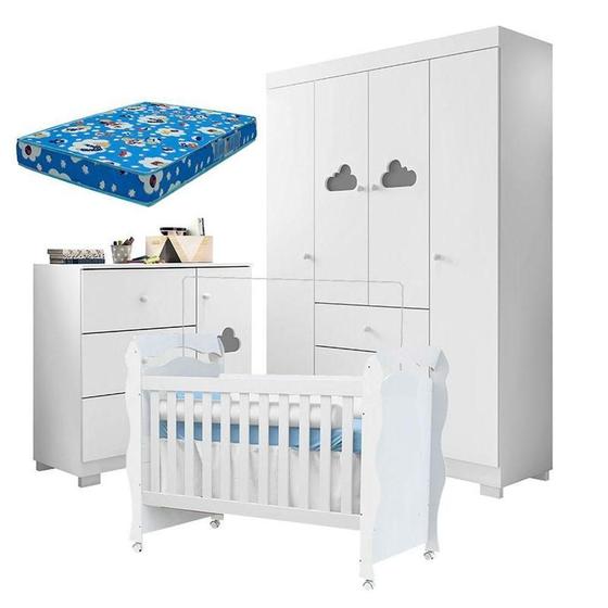 Imagem de Quarto De Bebê Ane Com Berço Americano New Nanda Branco Brilho E Colchão Ortobom - Phoenix Baby