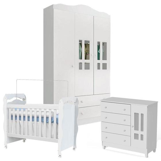 Imagem de Quarto de Bebê Ariel 3 Portas com Berço New Nanda Branco Brilho - Carolina