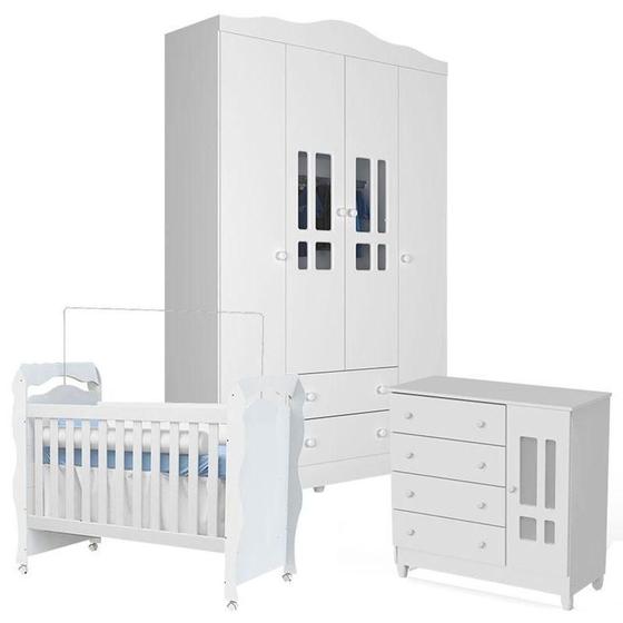 Imagem de Quarto De Bebê Ariel 4 Portas Com Berço New Nanda Branco Brilho - Carolina