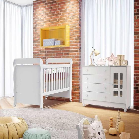 Imagem de Quarto de Bebê Ariel Berço Mini Cama Mirelle Cômoda Infantil com Porta Branco Carolina Baby