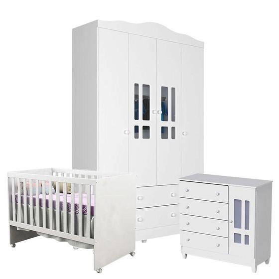 Quarto de Bebê Ariel com Berço Gabi Branco Brilho - Carolina Menor preço em Quarto de Bebê Ariel com Berço Gabi Branco Brilho - Carolina