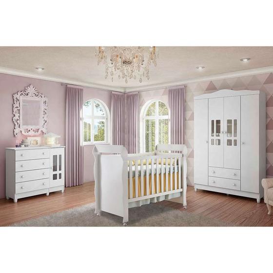 Imagem de Quarto de Bebê Ariel IV Berço Guarda-Roupa Cômoda Branco Infantil