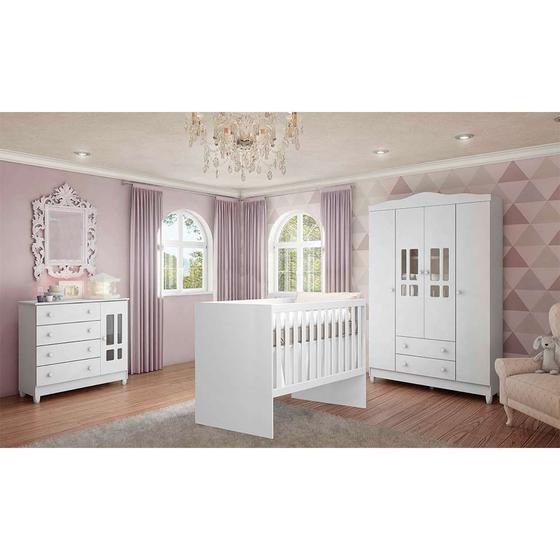Quarto de Bebê Ariel VII Berço Guarda-Roupa Cômoda Branco Infantil Menor preço em Quarto de Bebê Ariel VII Berço Guarda-Roupa Cômoda Branco Infantil