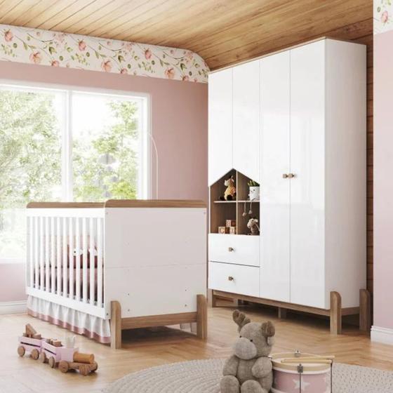 Imagem de Quarto de Bebê Berço 2 em 1 e Guarda Roupa 4 Portas Ternura Henn