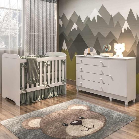 Imagem de Quarto de Bebê Berço 3 em 1 Gabrielle Cômoda com Porta Fraldario Infantil Branco Carolina Baby