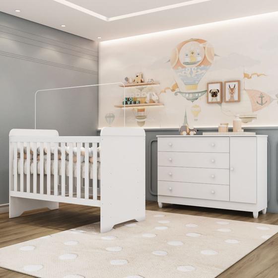 Imagem de Quarto de Bebê Berço 3 em 1 Gabrielle Cômoda com Porta Fraldario Infantil Branco Carolina Baby