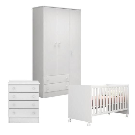 Imagem de Quarto de Bebê Berço c/Rod Guarda Roupa Cômoda Doce Sonho Branco Qmovi