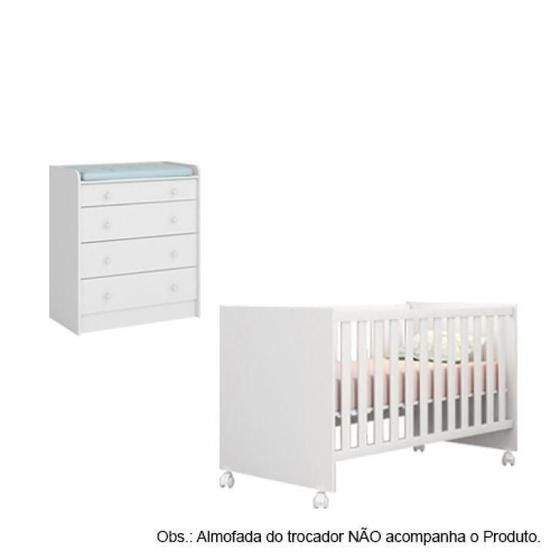 Imagem de Quarto de Bebê Berço c/ Rodízios e Cômoda Doce Sonho Branco Qmovi