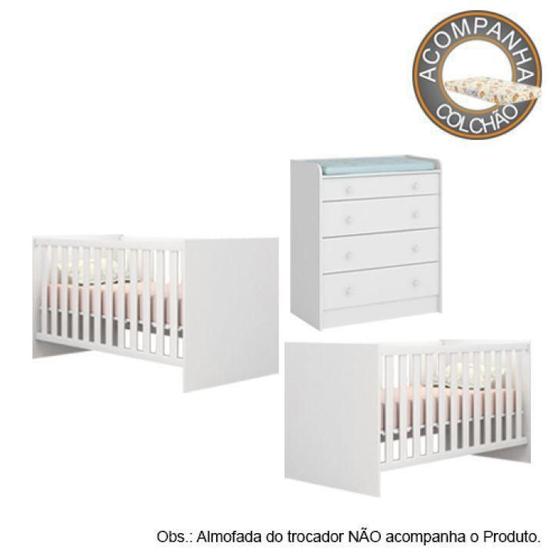 Imagem de Quarto de Bebê Berço Gemeos Colchão Nana Nenem e Cômoda Doce Sonho Branco Qmovi Umaflex