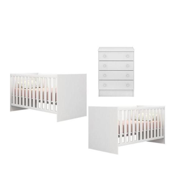 Imagem de Quarto de Bebê Berço Gemeos e Cômoda Doce Sonho Branco Qmovi