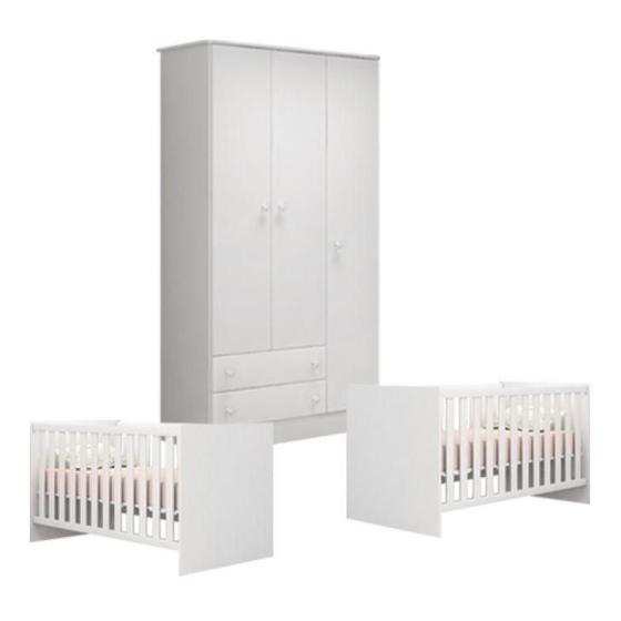 Imagem de Quarto de Bebê Berço Gemeos e Guarda Roupa Doce Sonho Branco Qmovi