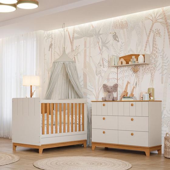 Imagem de Quarto de Bebê Berço Mini Cama e Cômoda 6 gavetas Liza Permobili