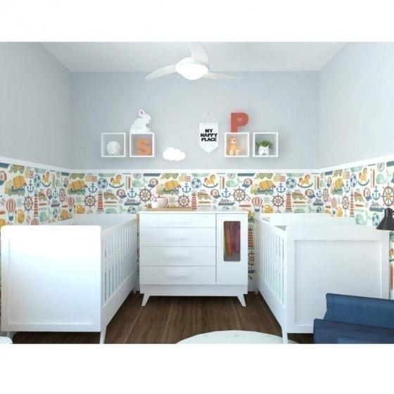 Imagem de Quarto de Bebê com Berço Cômoda com Janela e 2 Nichos 100% MDF Retrô Kakau Espresso Móveis