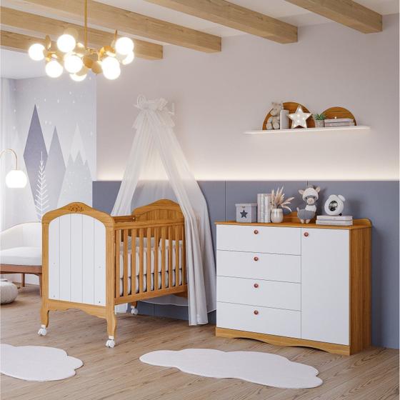 Quarto de Bebê com Berço e Cômoda 4 Gavetas 1 Porta Aquarela Espresso Móveis Menor preço em Quarto de Bebê com Berço e Cômoda 4 Gavetas 1 Porta Aquarela Espresso Móveis