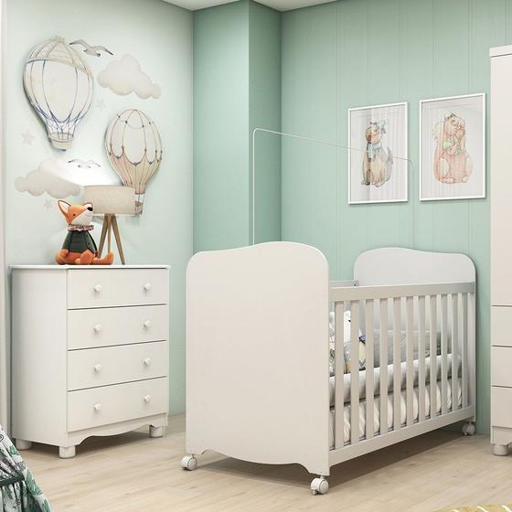 Imagem de Quarto de Bebê com Berço e Cômoda 4 Gavetas 100% MDF Mimo