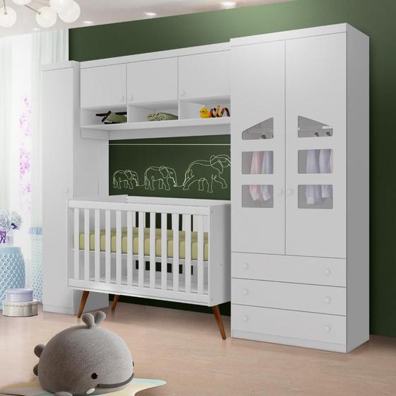 Imagem de Quarto De Bebê Com Berço E Guarda Roupa 100% MDF Branco Eloísa Phoenix Baby