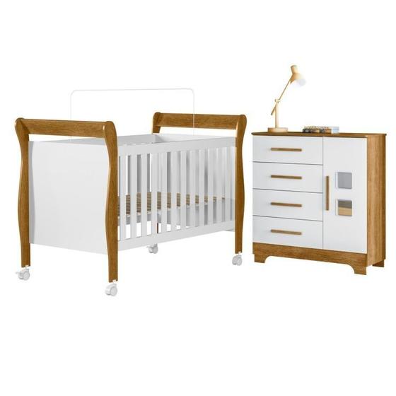 Imagem de Quarto de Bebê com Berço Mini Cama 100% Mdf Slim e Cômoda 4 Gavetas 1 Porta Fly 100% Mdf