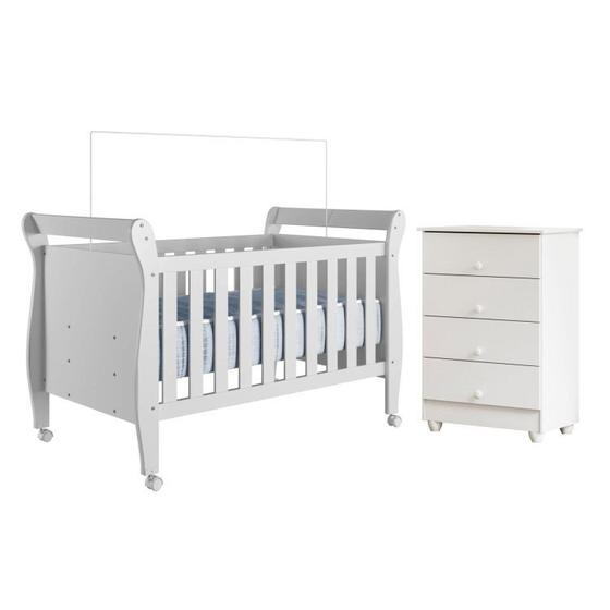 Imagem de Quarto de Bebê com Berço Mini Cama 100% Mdf Slim e Cômoda de Bebê 100% Mdf 4 Gavetas Soft Life