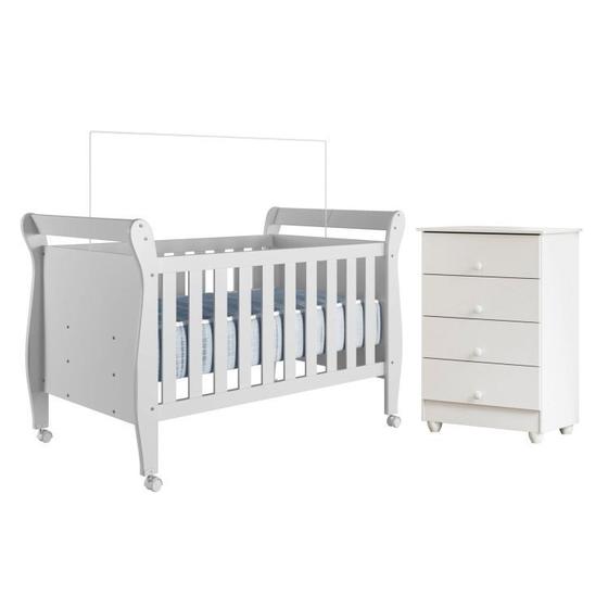 Imagem de Quarto de Bebê com Berço Mini Cama 3 em 1 Soninho e Cômoda de Bebê 100% Mdf 4 Gavetas Soft Life