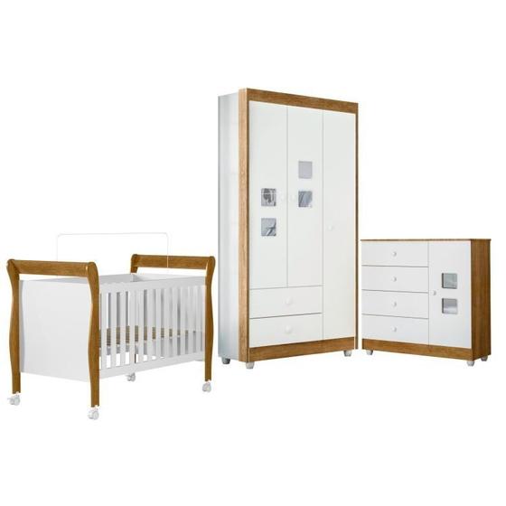 Imagem de Quarto de Bebê com Berço Mini Cama, Cômoda 1 Porta 4 Gavetas e Guarda Roupa 3 Portas 2 Gavetas