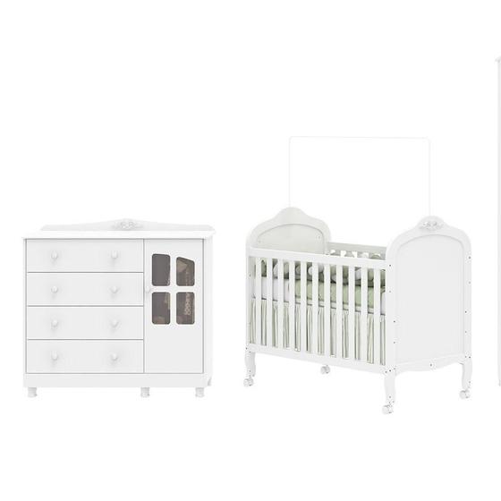 Imagem de Quarto de Bebê com Berço Mini Cama e Cômoda com Janela Elô New Móveis Peroba Branco Brilho