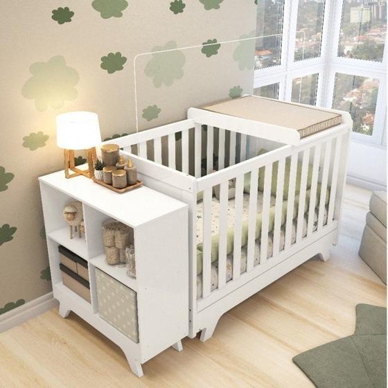 Imagem de Quarto de Bebê com Berço Mini Cama Estante 4 Prateleiras e Trocador Kakau Retrô Espresso Móveis
