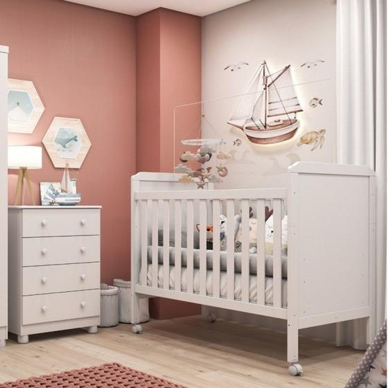 Imagem de Quarto de Bebê com Berço Minicama e Cômoda 4 Gavetas 100% MDF Ciranda Espresso Móveis