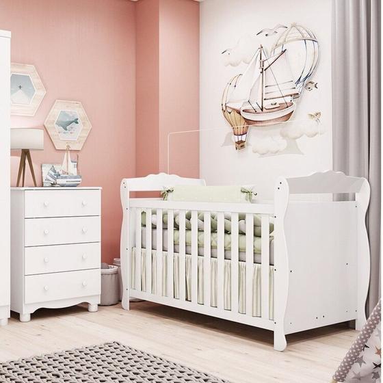 Imagem de Quarto de Bebê com Berço Minicama e Cômoda 4 Gavetas 100% MDF Nina Espresso Móveis