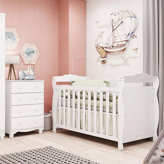 Imagem de Quarto de Bebê com Berço Minicama e Cômoda 4 Gavetas 100% MDF Nina Espresso Móveis