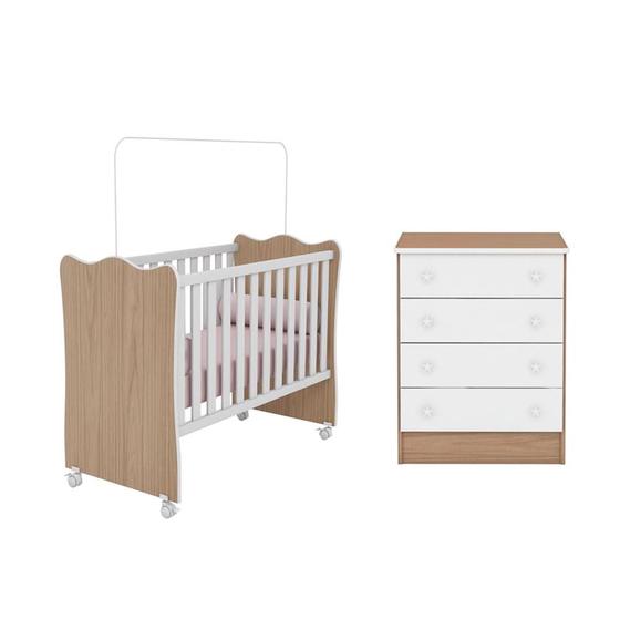 Quarto De Bebê Com Berço Simples e Cômoda 4 Gavetas Doce Sonho Carvalho - Qmovi Menor preço em Quarto De Bebê Com Berço Simples e Cômoda 4 Gavetas Doce Sonho Carvalho - Qmovi