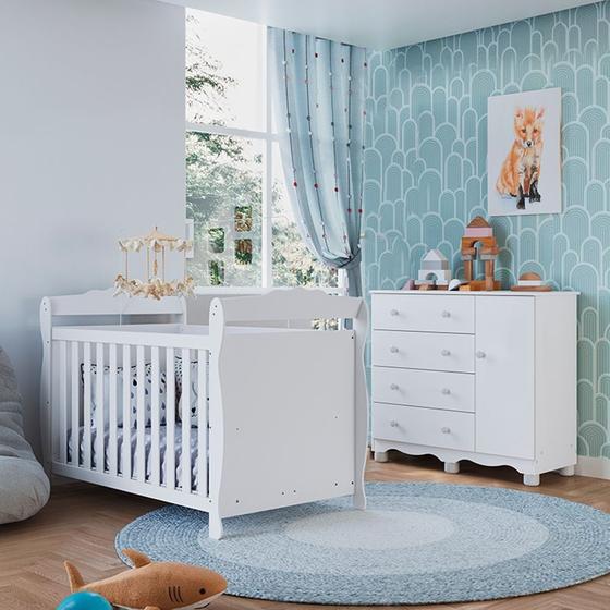 Imagem de Quarto de Bebê com Cômoda 1 Porta e Berço Minicama 100% MDF Nina Espresso Móveis