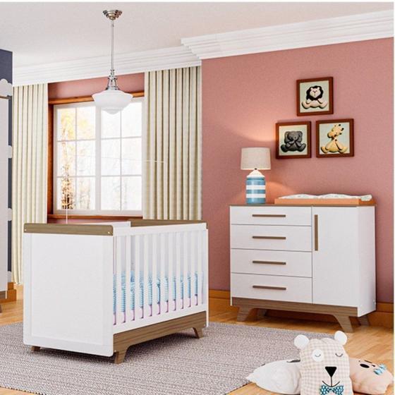 Imagem de Quarto de Bebê com Cômoda 1 Porta e Berço Retrô Móveis Peroba